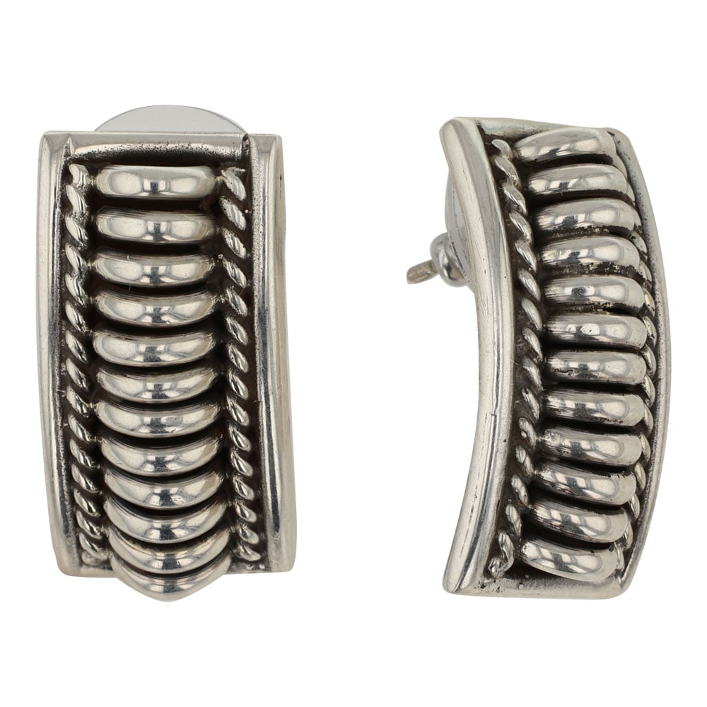 Navajo Plain Silver half Round Earrings (1 of 2)