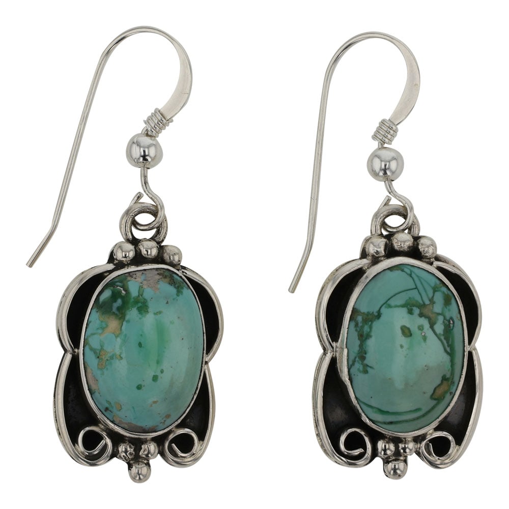 Renell Perry Navajo Nevada Turquoise Earrings: Sterling Silver | Genuine Nevada Turquoise | Renell Perry Navajo Nevada Turquoise Earrings | Navajo Native American Southwest Indian Jewelry | Good (no breaks or damages) | Approximate Weight: 6 Grams