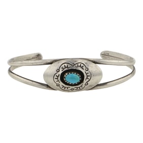 Vintage Navajo Kingman Turquoise Shadowbox Bracelet