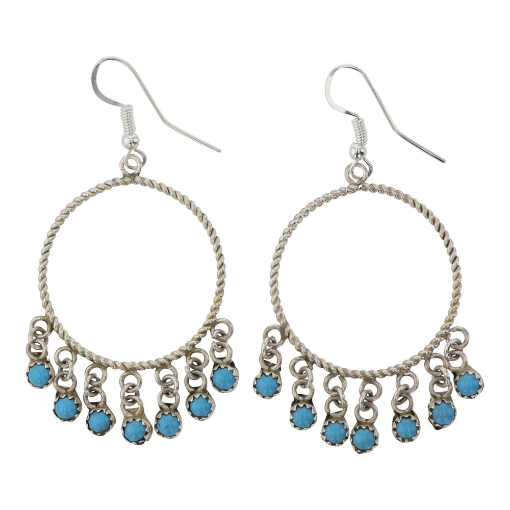 Zuni Kingman Turquoise Chandelier Earrings: Sterling Silver | Genuine Kingman Turquoise | Zuni Kingman Turquoise Chandelier Earrings | Zuni Native American Southwest Indian Jewelry | Good (no breaks or damages) | Approximate Weight: 6 Grams | E