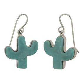 Navajo Compitos Turquoise Cactus Earrings
