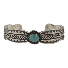 Alex Sanchez Navajo Early Work Turquoise Stamp-Work Cuff Bracelet