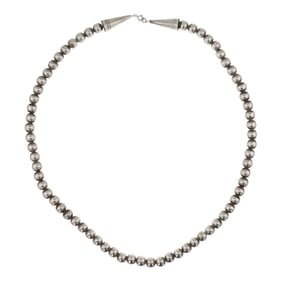 Vintage Navajo Plain Silver Beads Necklace