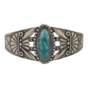 Fred Harvey Vintage Coin Silver Fox Turquoise Cuff Bracelet
