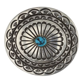 Navajo Kingman Turquoise Stamp-Work Belt Buckle
