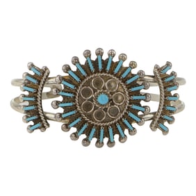 Zuni Sleeping Beauty Turquoise Needlepoint Cuff Bracelet