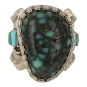 Tim Herrera Award Winning Cochiti Pueblo Artist Damale Turquoise Tufa Cast Ring