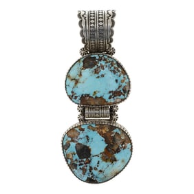 Albert Jake Royston Turquoise Large Stamped Bezel Intricate Large Statement Pendant