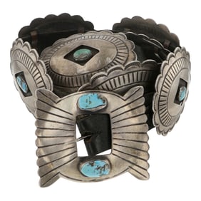Vintage Navajo Nevada Turquoise Concho Belt