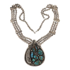 Sadie Calvin Vintage 1960's Pilot Mountain Turquoise Large Statement Necklace
