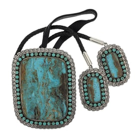 Larry Etcitty Navajo Kingman Turquoise Massive Cluster Bolo Tie Statement Piece