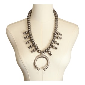 1970's Vintage Coin Silver Dime Beads Squash Blossom Necklace