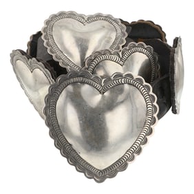 John Delvin Navajo Huge Stamp Work Heart Concho Belt