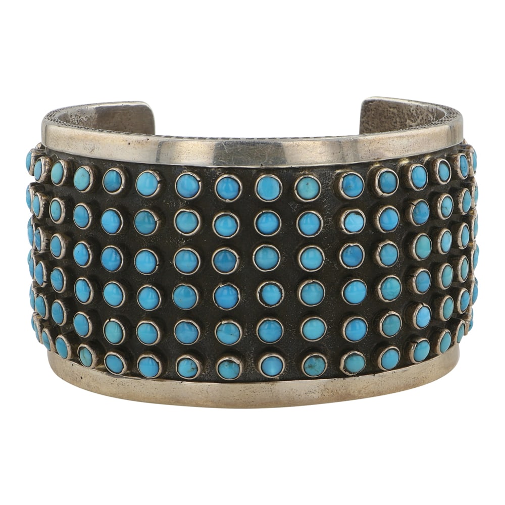 Ernest Rangel Navajo Kingman Turquoise Row Cuff Bracelet