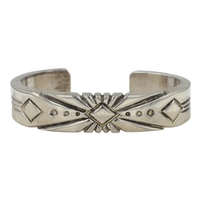Thomas Jim Navajo Plain Silver Deep Stamp Cuff Bracelet