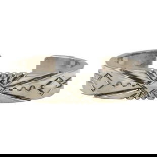 Thomas Jim Navajo Plain Silver Deep Stamp Cuff Bracelet: Sterling Silver | | Thomas Jim Navajo Plain Silver Deep Stamp Cuff Bracelet | Navajo Native American Southwest Indian Jewelry | Good (no breaks or damages) | Approximate Weight: 132 Grams | Bracelet: