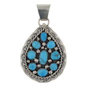 Chris Charley Navajo Kingman Turquoise Teardrop Pendant