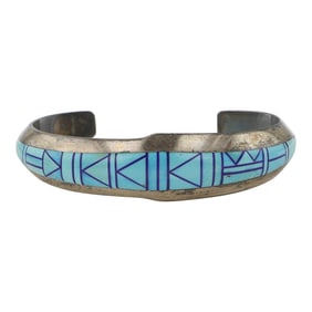 Jim Harrison Sleeping Beauty Turquoise & Lapis Inlay Cuff Bracelet