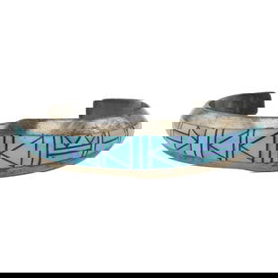 Jim Harrison Sleeping Beauty Turquoise & Lapis Inlay Cuff Bracelet: Sterling Silver | Genuine Sleeping Beauty Turquoise | Jim Harrison Sleeping Beauty Turquoise & Lapis Inlay Cuff Bracelet | Navajo Native American Southwest Indian Jewelry | Good (no breaks or damages)