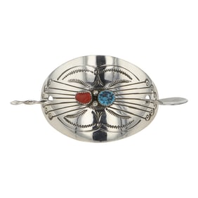 Navajo Turquoise & Coral Hair Barrette