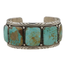 Vintage Navajo Menassa Turquoise Large Square Cuff Bracelet