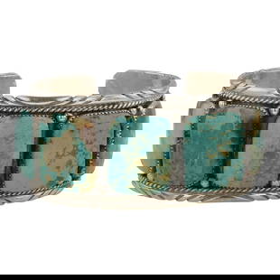 Vintage Navajo Menassa Turquoise Large Square Cuff Bracelet: Sterling Silver | Genuine Menassa Turquoise | Vintage Navajo Menassa Turquoise Large Square Cuff Bracelet | Navajo Native American Southwest Indian Jewelry | Good (no breaks or damages) | Approximate