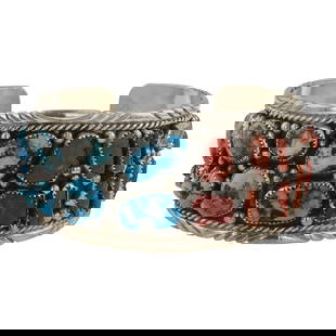 Vintage Navajo Turquoise & Coral Cuff Bracelet: Sterling Silver | Genuine Turquoise & Coral | Vintage Navajo Turquoise & Coral Cuff Bracelet | Navajo Native American Southwest Indian Jewelry | Good (no breaks or damages) | Approximate Weight: 54 Gr