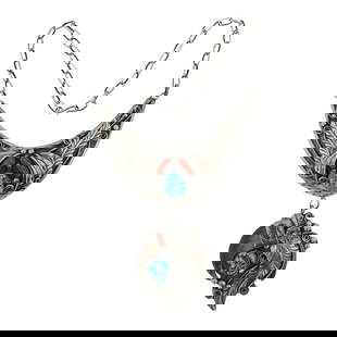 Vintage Navajo Turquoise & Coral Bear Claw Masterpiece Necklace: Sterling Silver | Genuine Turquoise & Coral | Vintage Navajo Turquoise & Coral Bear Claw Masterpiece Necklace | Navajo Native American Southwest Indian Jewelry | Good (no breaks or damages) | Approxim