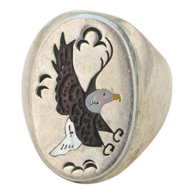 Ophir B Joe Navajo Mother of Pearl & Shell Inlay Eagle Men's Ring