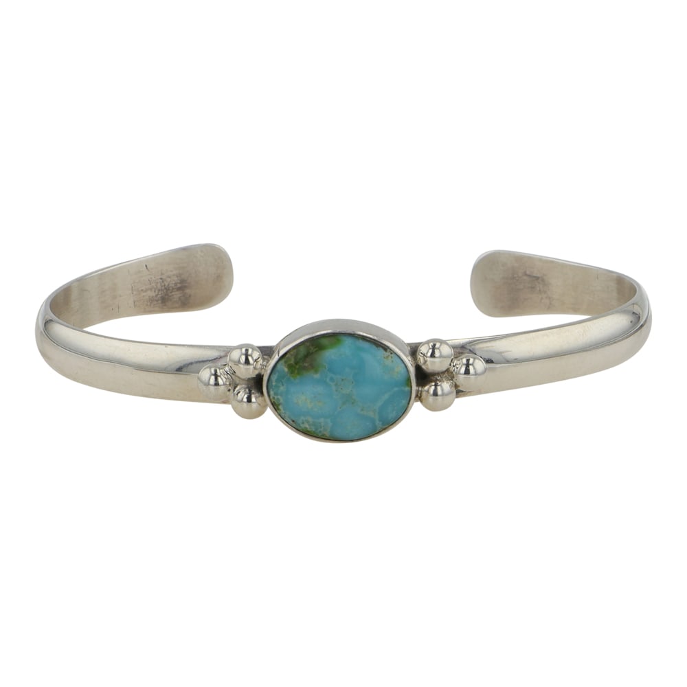 Navajo Sonoran Mountain Turquoise Cuff Bracelet: Sterling Silver | Genuine Sonoran Mountain Turquoise | Navajo Sonoran Mountain Turquoise Cuff Bracelet | Navajo Native American Southwest Indian Jewelry | Good (no breaks or damages) | Approximate Wei