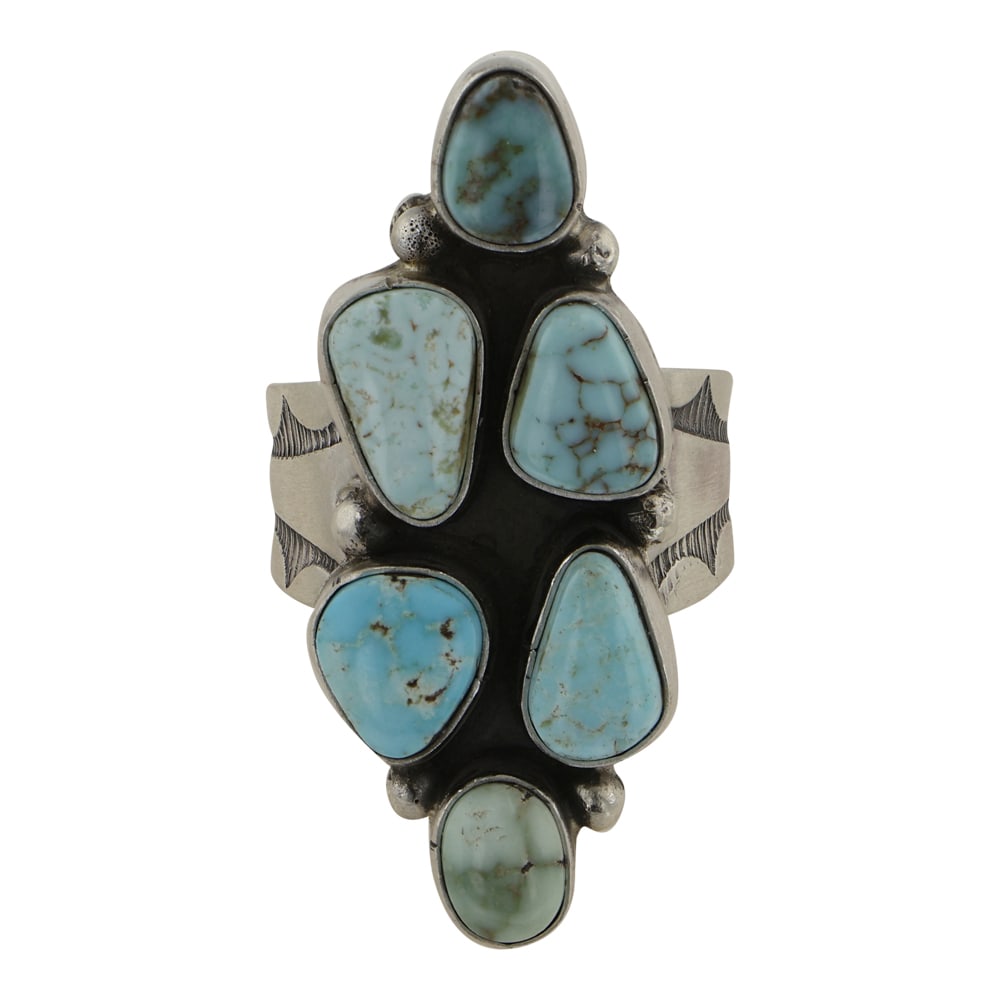 Jackson Hoskie Navajo Dry Creek Turquoise Ring: Sterling Silver | Genuine Dry Creek Turquoise | Jackson Hoskie Navajo Dry Creek Turquoise Ring | Navajo Native American Southwest Indian Jewelry | Good (no breaks or damages) | Approximate Weight: 15 
