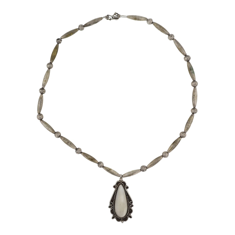 Vintage Navajo Mother of Pearl Bench & Fluted Beads Necklace: Sterling Silver | Genuine Mother of Pearl | Vintage Navajo Mother of Pearl Bench & Fluted Beads Necklace | Navajo Native American Southwest Indian Jewelry | Good (no breaks or damages) | Approximate W