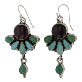 Navajo Turquoise & Spiny Oyster Chandelier Earrings