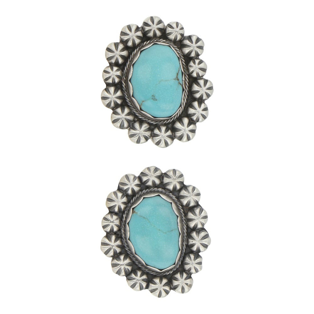 Tom Loy Navajo Lone Mountain Turquoise Earrings: Sterling Silver | Genuine Lone Mountain Turquoise | Tom Loy Navajo Lone Mountain Turquoise Earrings | Navajo Native American Southwest Indian Jewelry | Good (no breaks or damages) | Approximate Weight