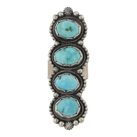 Navajo Lone Mountain Turquoise long Four Stone Statement Ring