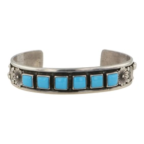 Navajo Sleeping Beauty Turquoise Row Cuff Bracelet