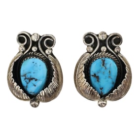 Vintage Navajo Kingman Turquoise Clip On Earrings