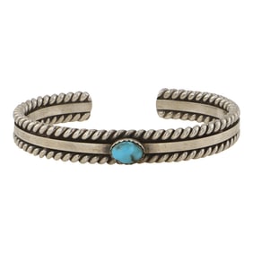 Vintage Navajo Nevada Turquoise Square Wire & Twist Wire Cuff Bracelet
