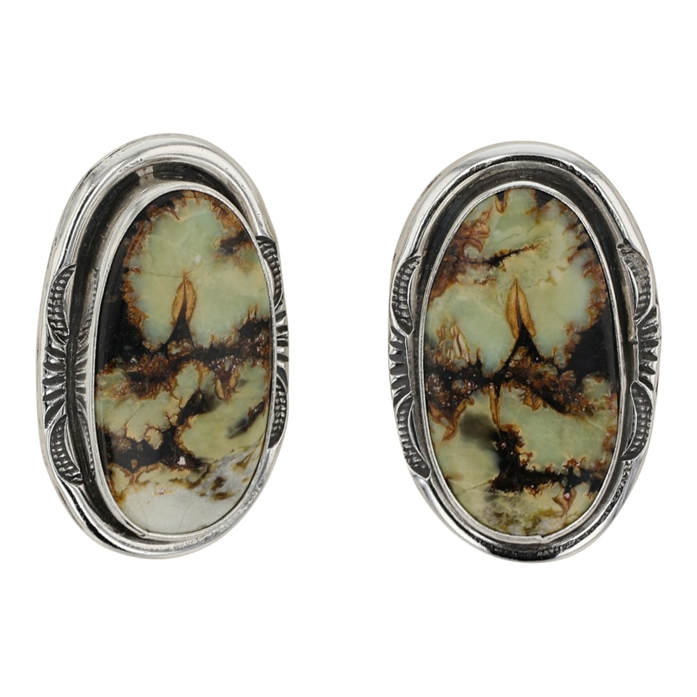 Arthur Platero Navajo Palomino Variscite Earrings: Sterling Silver | Genuine Palomino Variscite | Arthur Platero Navajo Palomino Variscite Earrings | Navajo Native American Southwest Indian Jewelry | Good (no breaks or damages) | Approximate Weight: 8
