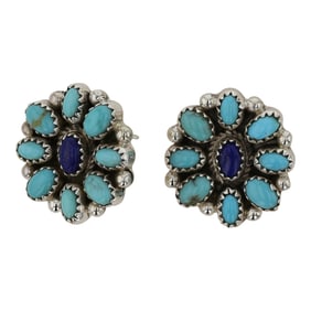 Navajo Turquoise & Lapis Cluster Earrings