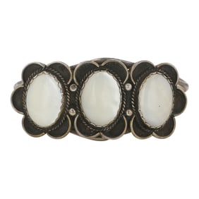Vintage Navajo Mother of Pearl Three stone Cuff Bracelet