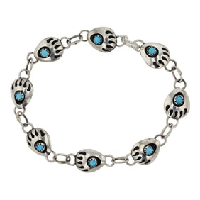 Navajo Kingman Turquoise Bearpaw Link Bracelet