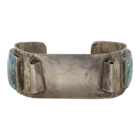 Vintage Navajo Morenci Turquoise Inlay Watch Cuff Bracelet