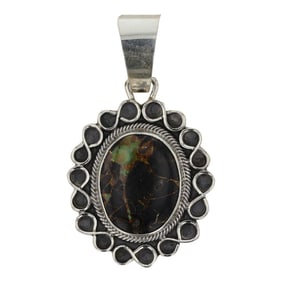 Marita Benally Navajo Black Jack Turquoise Pendant