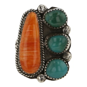 Navajo Spiny Oyster & Turquoise Ring