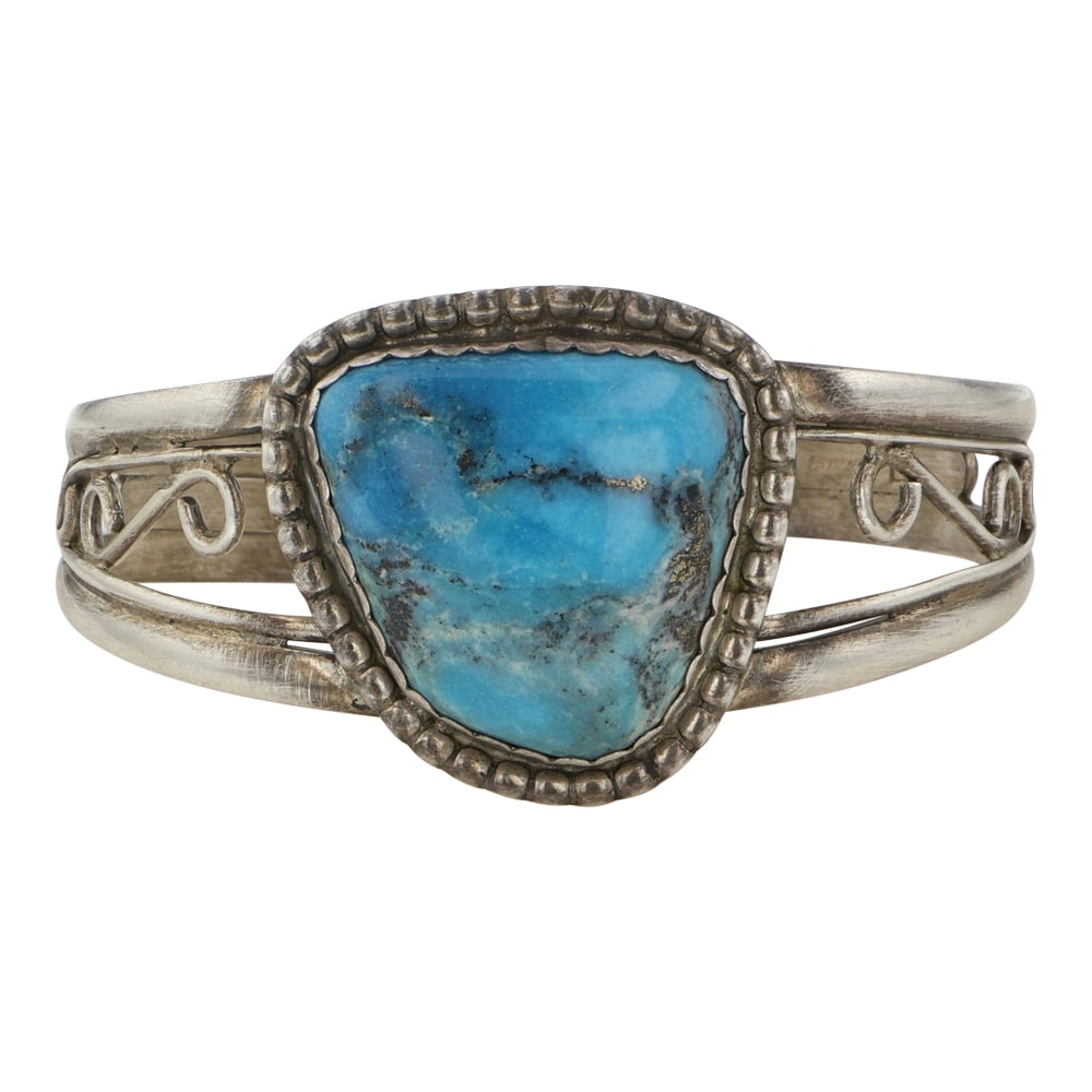 Navajo Nacozari Turquoise Cuff Bracelet: Sterling Silver | Genuine Nacozari Turquoise | Navajo Nacozari Turquoise Cuff Bracelet | Navajo Native American Southwest Indian Jewelry | Good (no breaks or damages) | Approximate Weight: 29 Grams | 