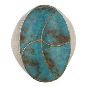 Norman Lee Vintage Navajo Nevada Turquoise Inlay Men's Ring