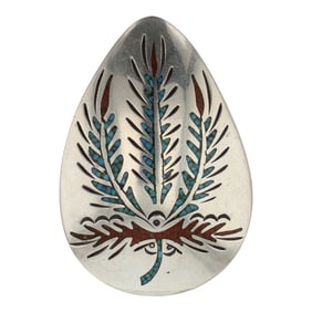 Vintage Navajo Turquoise & Coral Chip Inlay Pin/ Pendant