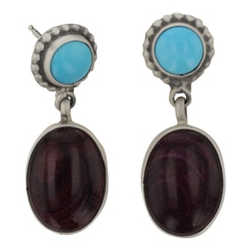 Burt Francisco Navajo Turquoise & Spiny Oyster Earrings