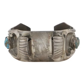 Vintage Navajo Turquoise & Coral Watch Bracelet